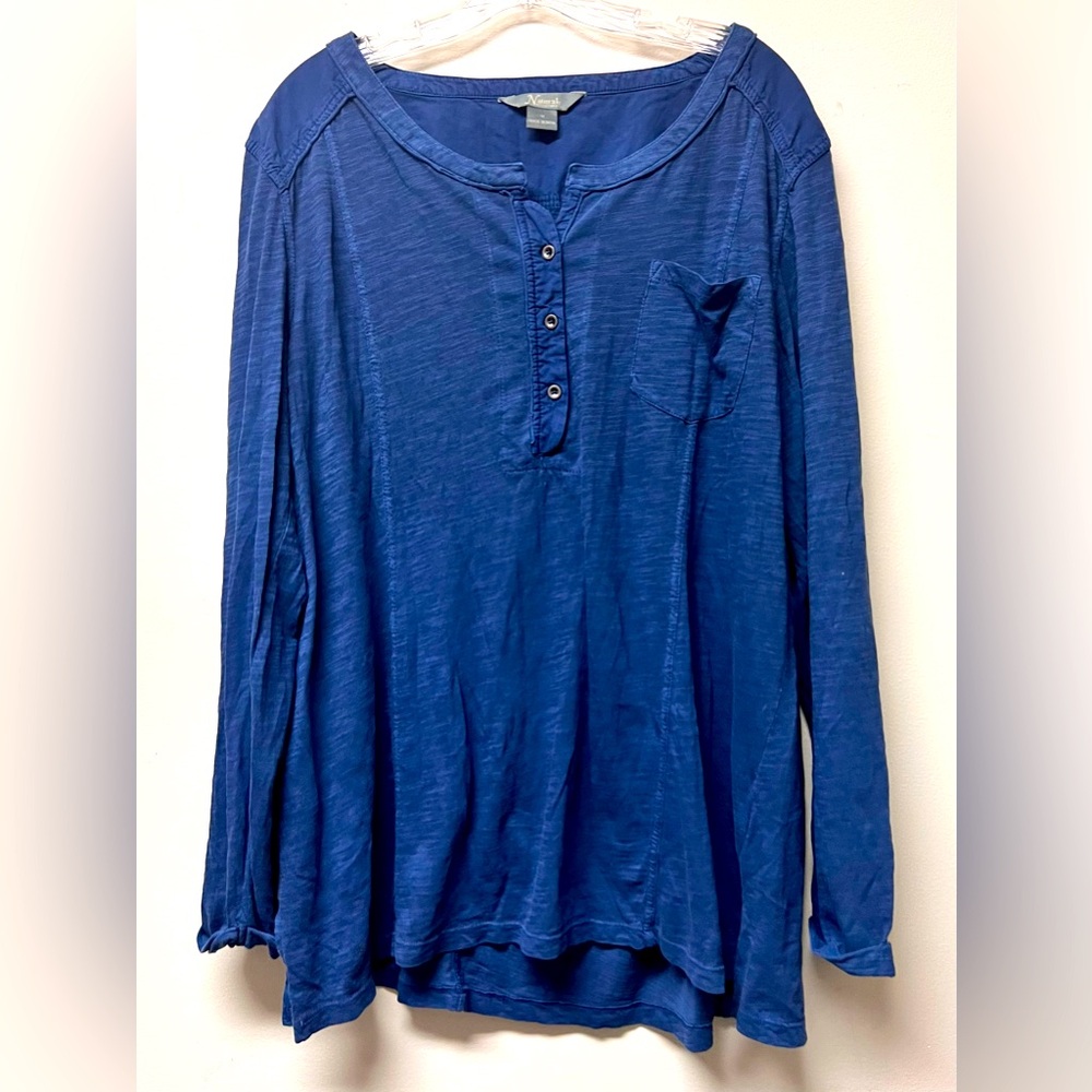 Natural Reflection Blue Long Sleeve Henley Women's Top